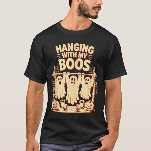 Hänger med mina vänner Rolig Halloween-spöke Träni T Shirt (Framsida)
