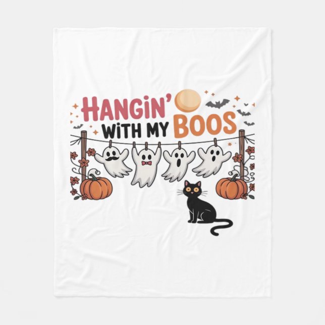 Hangin med min Boos Ghost Holding Black Cat Funny Fleecefilt (Framsidan)