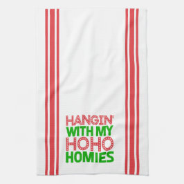 Hangin med mina homier, röda och Grönt jul Kökshandduk