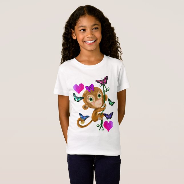Hangin'Around Monkey with Butterflies & Hearners T Shirt (Hel framsida)