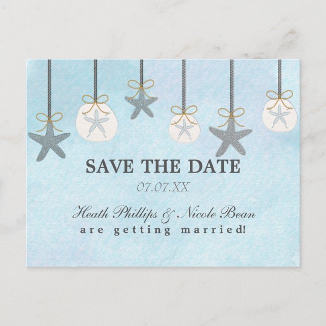 Hanging av vykort för stjärnfisk och sanddukar (Framsida)