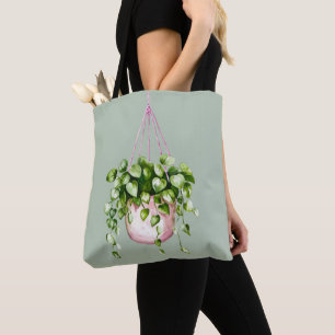 Hanging Basket Greenery Watercolor Tygkasse