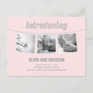 Hanging Bilder Birth Notification - Flicka Meddelande Vykort