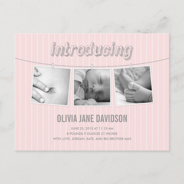 Hanging Bilder Birth Notification - Flicka Meddelande Vykort (Framsida)
