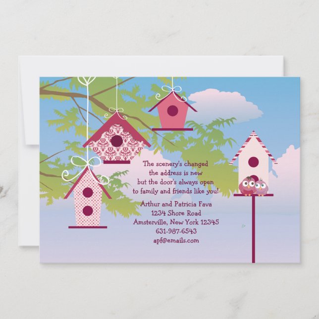 Hanging Bird Houses Flytta Announcement Meddelande (Framsida)