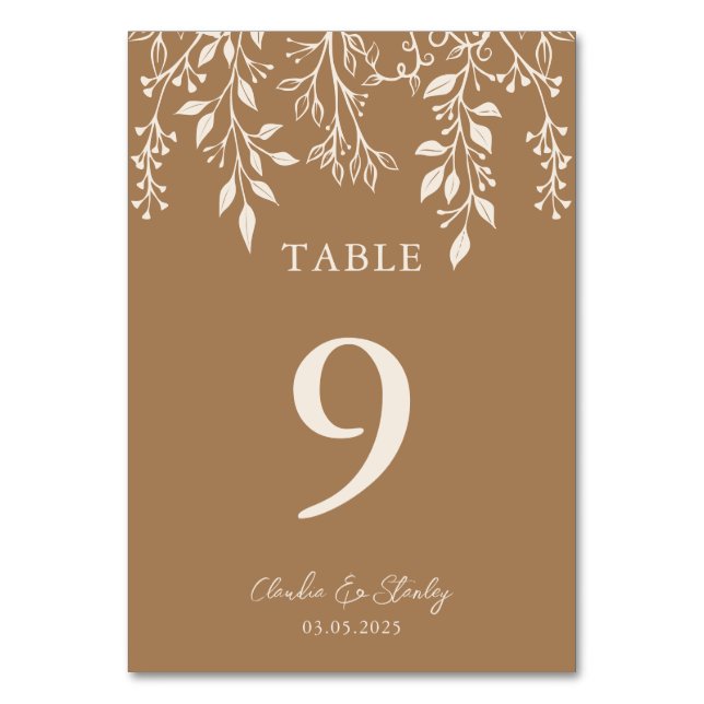 Hanging Blommigts Foliage Warm Romantic Boho Earth Bordsnummer (Framsidan)