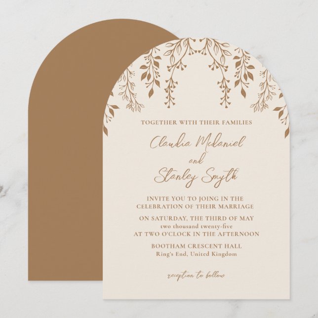 Hanging Blommigts Foliage Warm Romantic Boho Earth Inbjudningar (Fram/baksida)