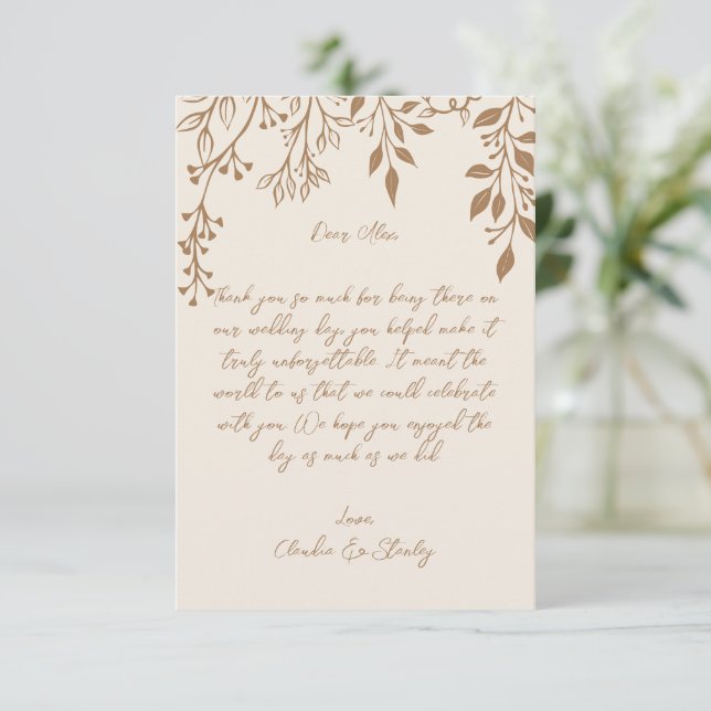 Hanging Blommigts Foliage Warm Romantic Boho Earth Tack Kort (Stående Fram)