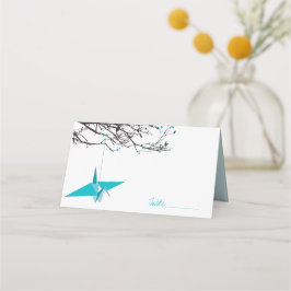 Hanging Blue Origami Pappra Cranes Asian Bröllop Placeringskort