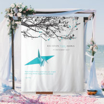 Hanging Blue Papper Crane Bröllop Photo BackDrop