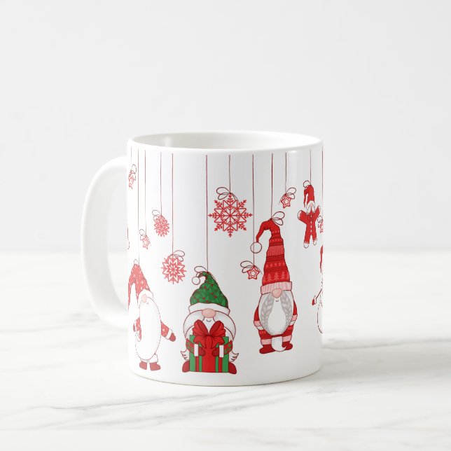 Hanging Christmas Gnomes & Snowflakes Kaffemugg (Framsida vänster)