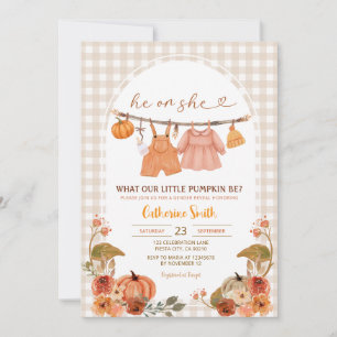 Hanging Clothes Pumpkin Gender Reveal Fall Höst Inbjudningar