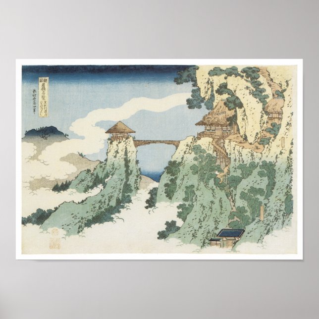 Hanging Cloud Bridge, Hokusai, 1834 Poster (Framsidan)