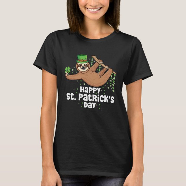 Hanging Cute Irish sloth shamrock st Patrick s day T Shirt (Framsida)