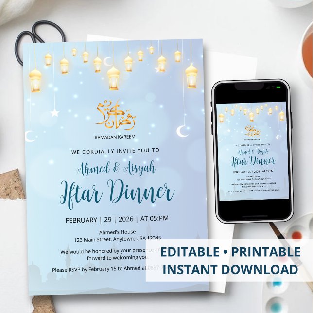 Hanging Golden Lanterns Ramadan Iftar Invitation Inbjudningar (Skapare uppladdad)