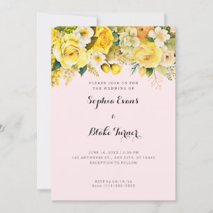 Hanging Gula blommor Rosa Garden Wedding Inbjudningar