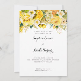 Hanging Gula blommor White Garden Wedding Inbjudningar