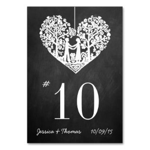 Hanging Heart Träd Chalkboard Bröllop Bordsnummer