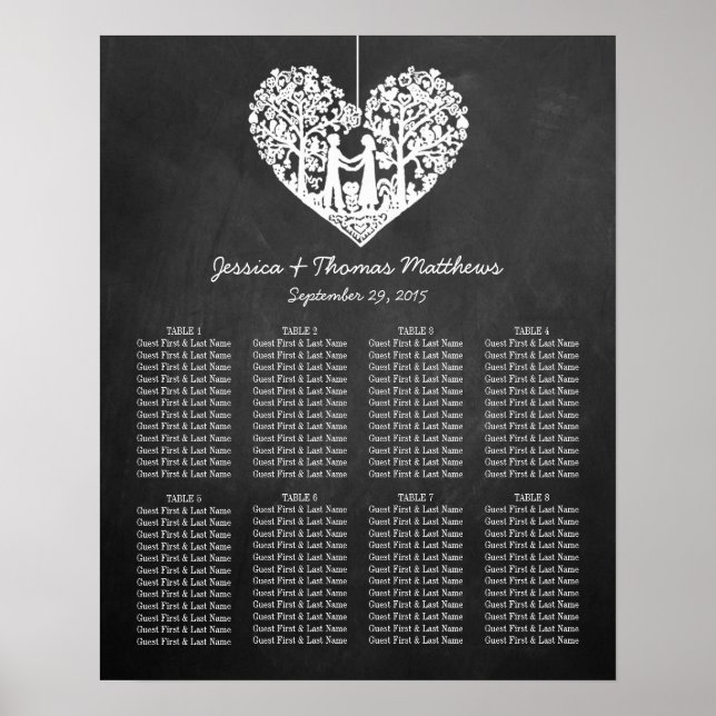 Hanging Heart Träd Chalkboard Bröllop Collection Poster (Framsidan)