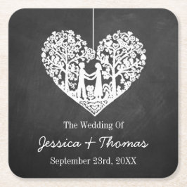 Hanging Heart Träd Chalkboard Bröllop Collection Underlägg Papper Kvadrat