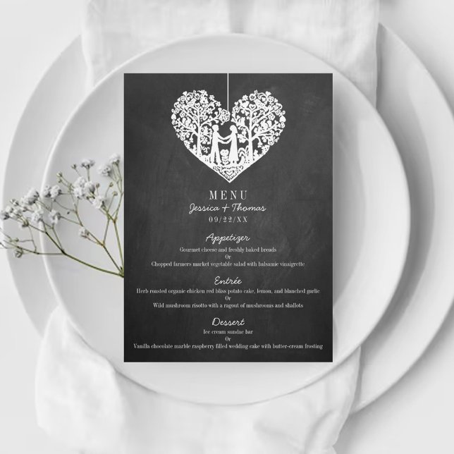 Hanging Heart Träd Chalkboard Bröllop Menu Meny (Skapare uppladdad)