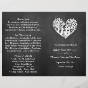 Hanging Heart Träd Chalkboard Bröllopsprogram