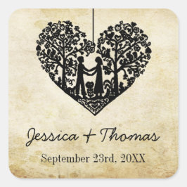 Hanging Heart Träd Vintage bröllop Collection Fyrkantigt Klistermärke