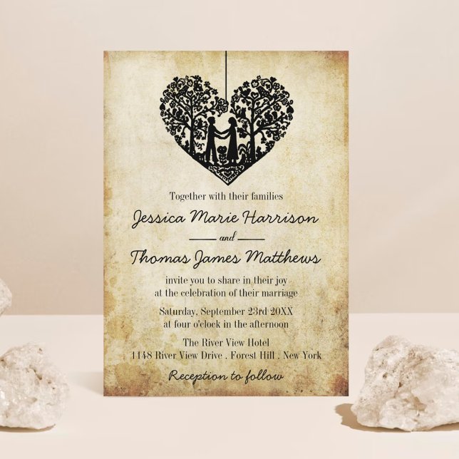 Hanging Heart Träd Vintage bröllop Collection Inbjudningar (Skapare uppladdad)