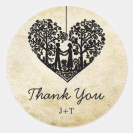 Hanging Heart Träd Vintage bröllop Collection Runt Klistermärke