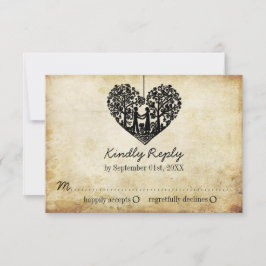 Hanging Heart Träd Vintage bröllop OSA Kort