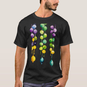 Hanging Mardi Gras Pärlor i Guld Grönt och Lila T Shirt