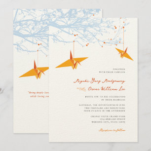Hanging Orange Origami Cranes & Kärlek Quote Bröll Inbjudningar