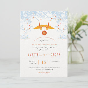 Hanging Orange Origami Cranes & Kärlek Quote Bröll Inbjudningar