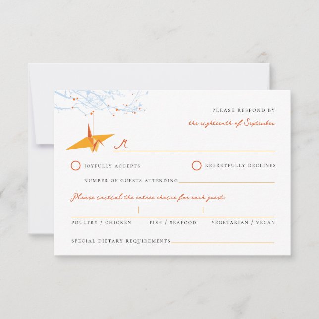 Hanging Origami Orange Papper Cranes Asian Bröllop OSA Kort (Framsida)