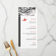 Hanging Red Papper Cranes Asian Bröllop Menu Card