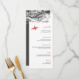 Hanging Red Papper Cranes Asian Bröllop Menu Card Meny