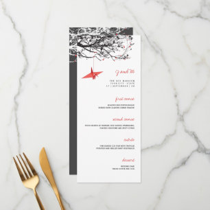 Hanging Red Papper Cranes Asian Bröllop Menu Card Meny