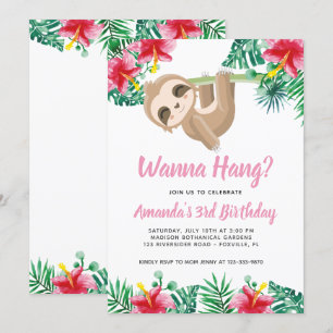 Hanging Sloth Girl Birthday-inbjudan Inbjudningar