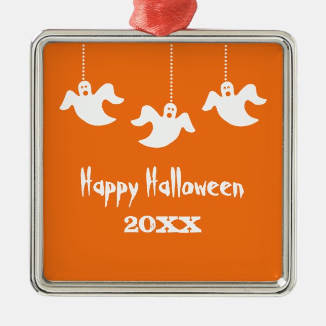 Hanging Spöken Halloween Ornament, Orange Julgransprydnad Metall (Framsidan)