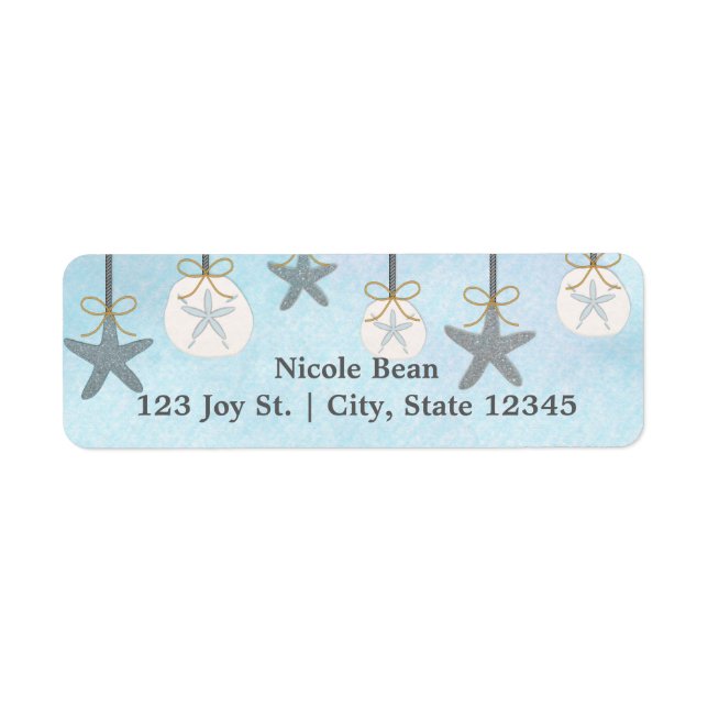 Hanging Starfish & Sand Dollar Beach Address Label Returadress Etikett (Framsidan)