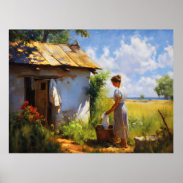 Hanging Tvätt efter stugan Poster