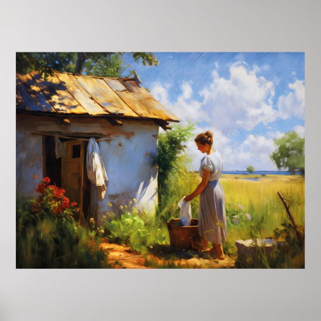 Hanging Tvätt efter stugan Poster (Framsidan)