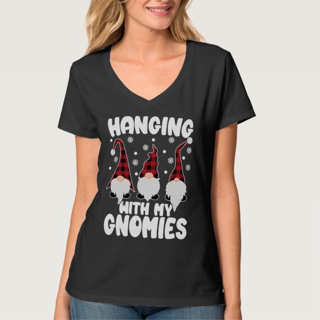 Hanging With My Gnomies Christmas Garden Gnome Buf T Shirt (Framsida)