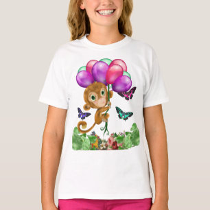 Hangin'Out Cute Monkey, Butterflies & Balloys T Shirt