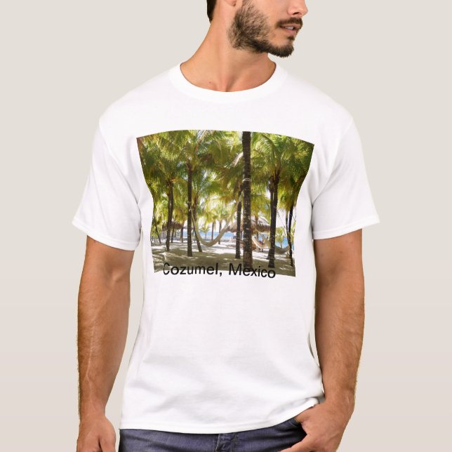 Hängmatta och palmträd vid havskjortan tee shirt (Framsida)