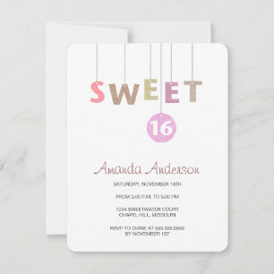 Hängning av Brev Sweet sixteen födelsedagsinbjudni Inbjudningar
