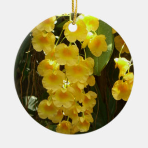 Hängning av Gult Orchids Tropical Flowers Julgransprydnad Keramik