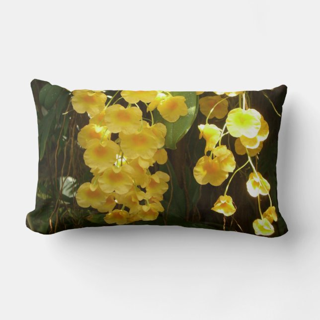 Hängning av Gult Orchids Tropical Flowers Lumbarkudde (Framsida)