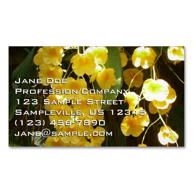 Hängning av Gult Orchids Tropical Flowers Magnetiska Visitkort (Framsida)