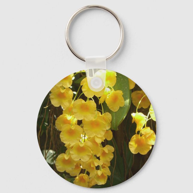 Hängning av Gult Orchids Tropical Flowers Nyckelring (Framsida)